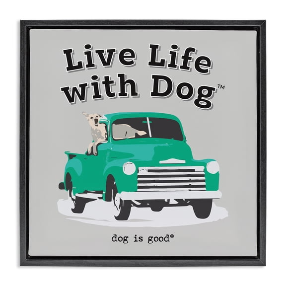 Stupell Industries Dog in Pickup Truck Animals Painting Black Floater Framed Canvas Art Print Wall Art, 18 x 18