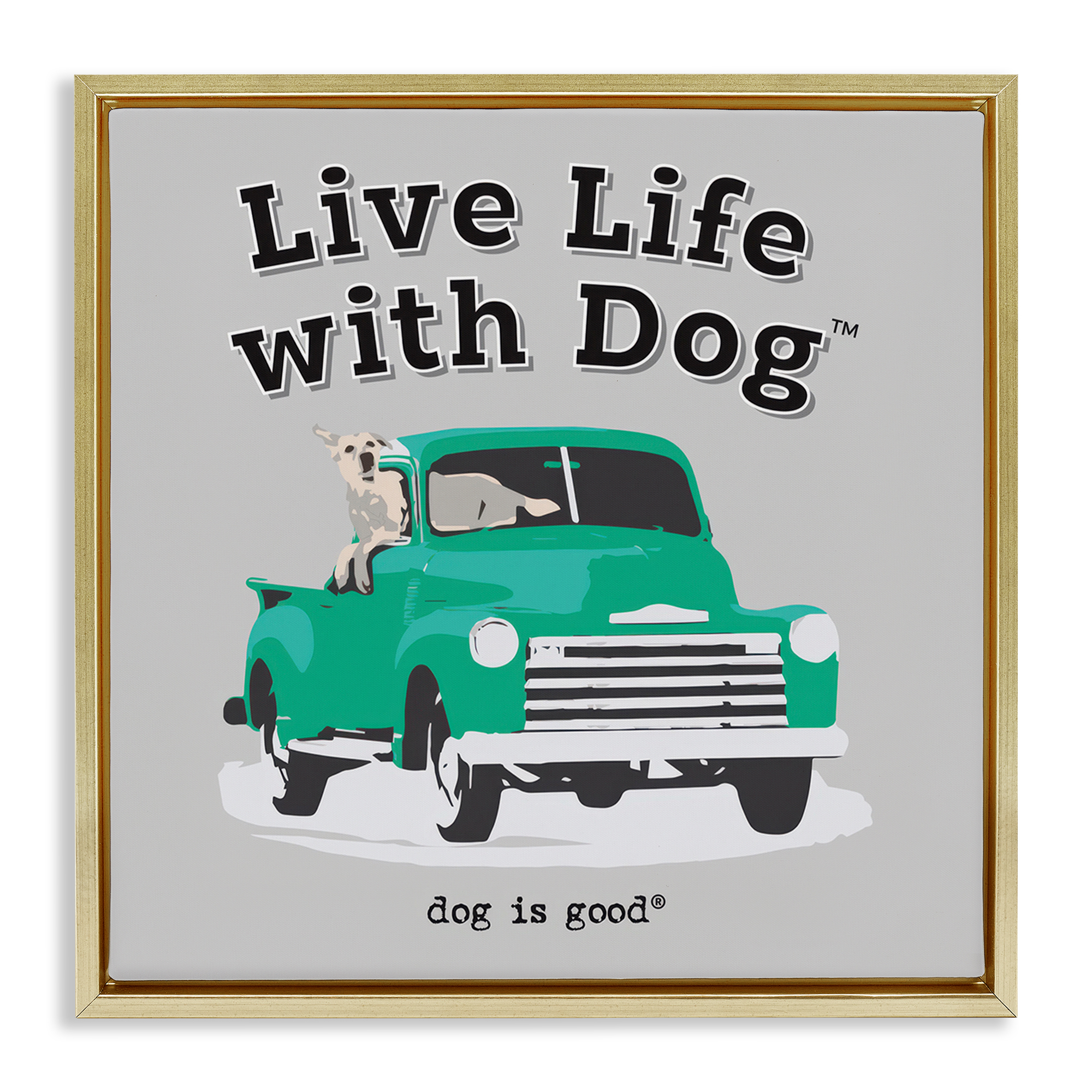 Stupell Industries Dog in Pickup Truck Animals Painting Gold Floater Framed Canvas Art Print Wall Art, 18 x 18