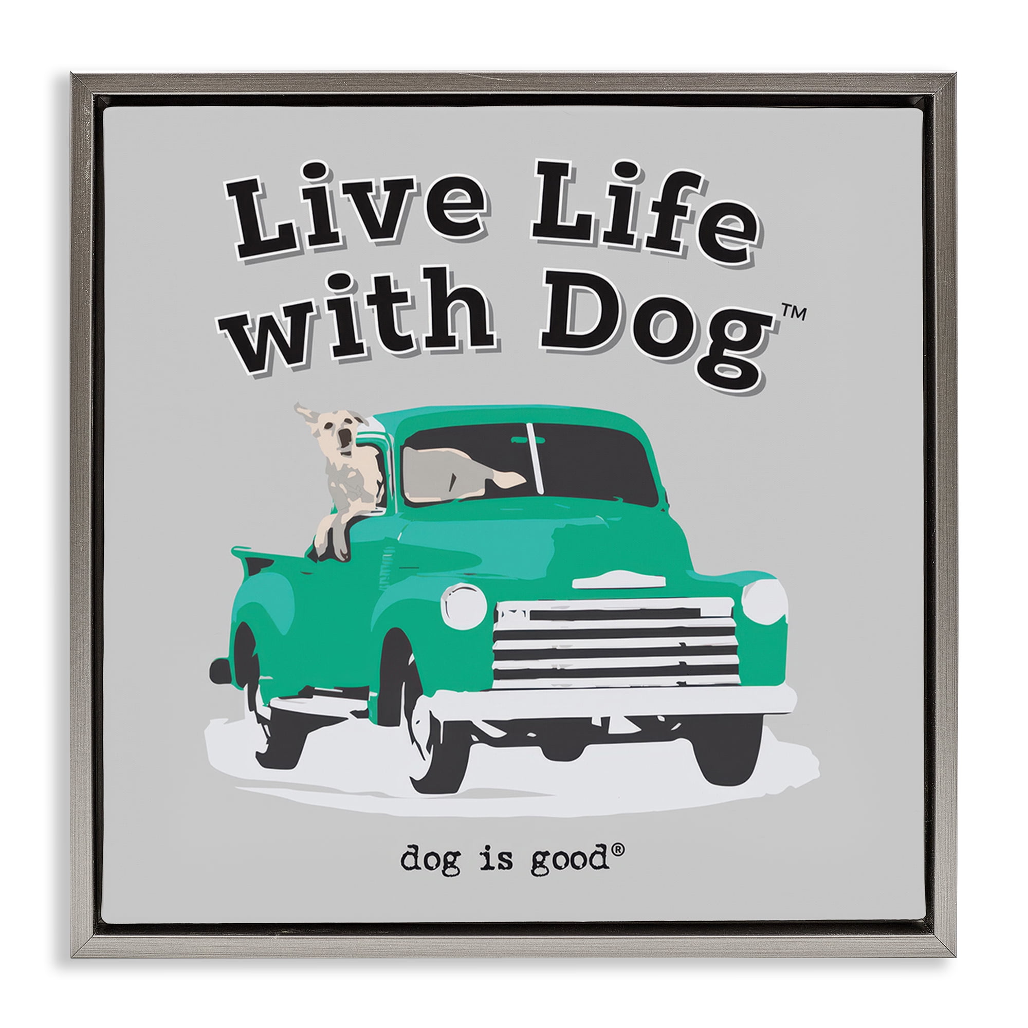 Stupell Industries Dog in Pickup Truck Animals Painting Gray Floater Framed Canvas Art Print Wall Art, 25 x 25