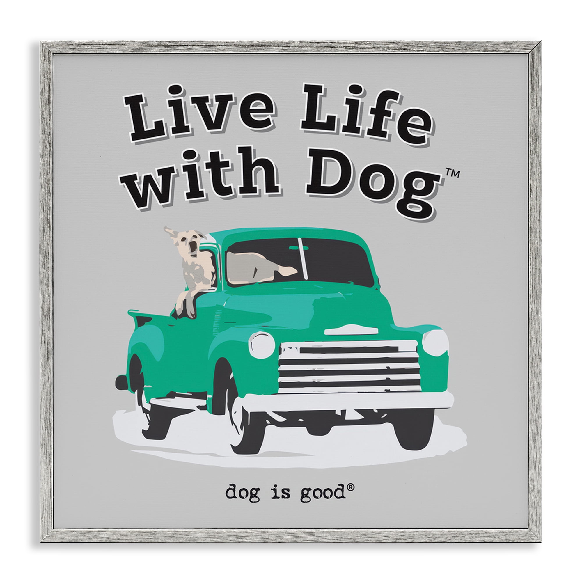 Stupell Industries Dog in Pickup Truck Animals Painting Gray Framed Art Print Wall Art, 17 x 17