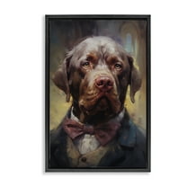 Stupell Industries Dog in Timeless Suit Fashion Animals Painting Black Floater Framed Canvas Art Print Wall Art, 17 x 25