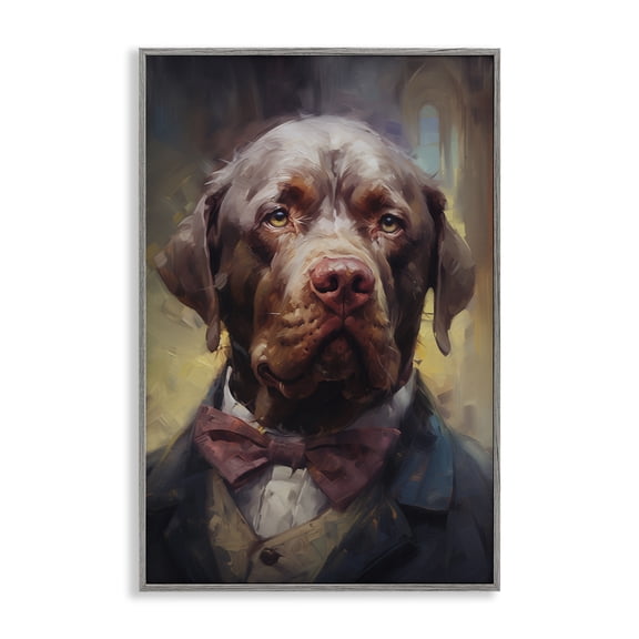 Stupell Industries Dog in Timeless Suit Fashion Animals Painting Gray Framed Art Print Wall Art, 12 x 18