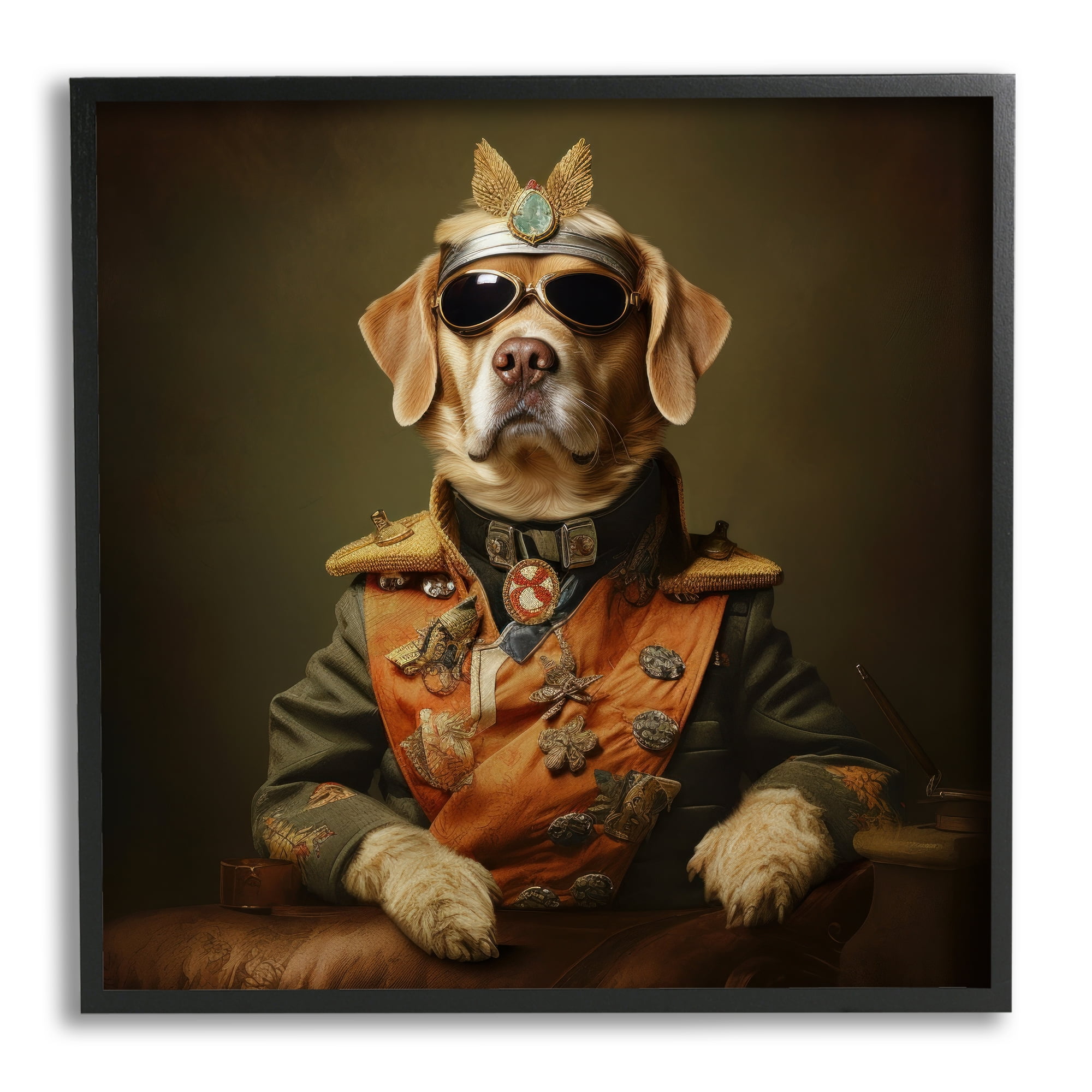 Stupell Industries Dog in Vintage Vest Animals & Insects Painting Black Framed Art Print Wall Art, 24 x 24