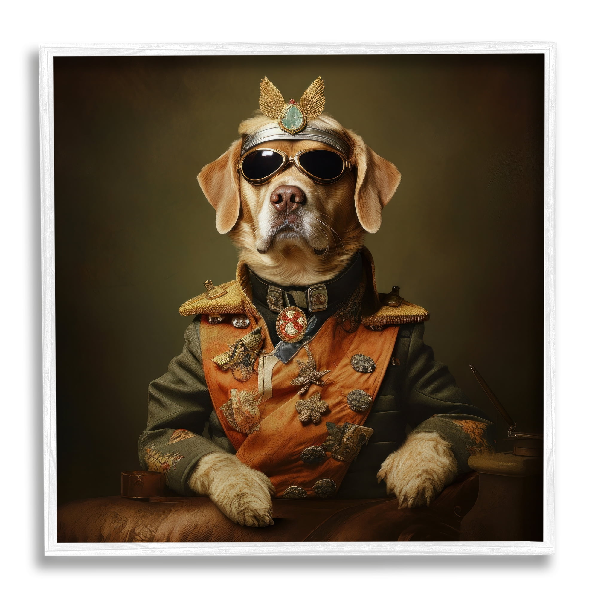 Stupell Industries Dog in Vintage Vest Animals & Insects Painting White Framed Art Print Wall Art, 12 x 12