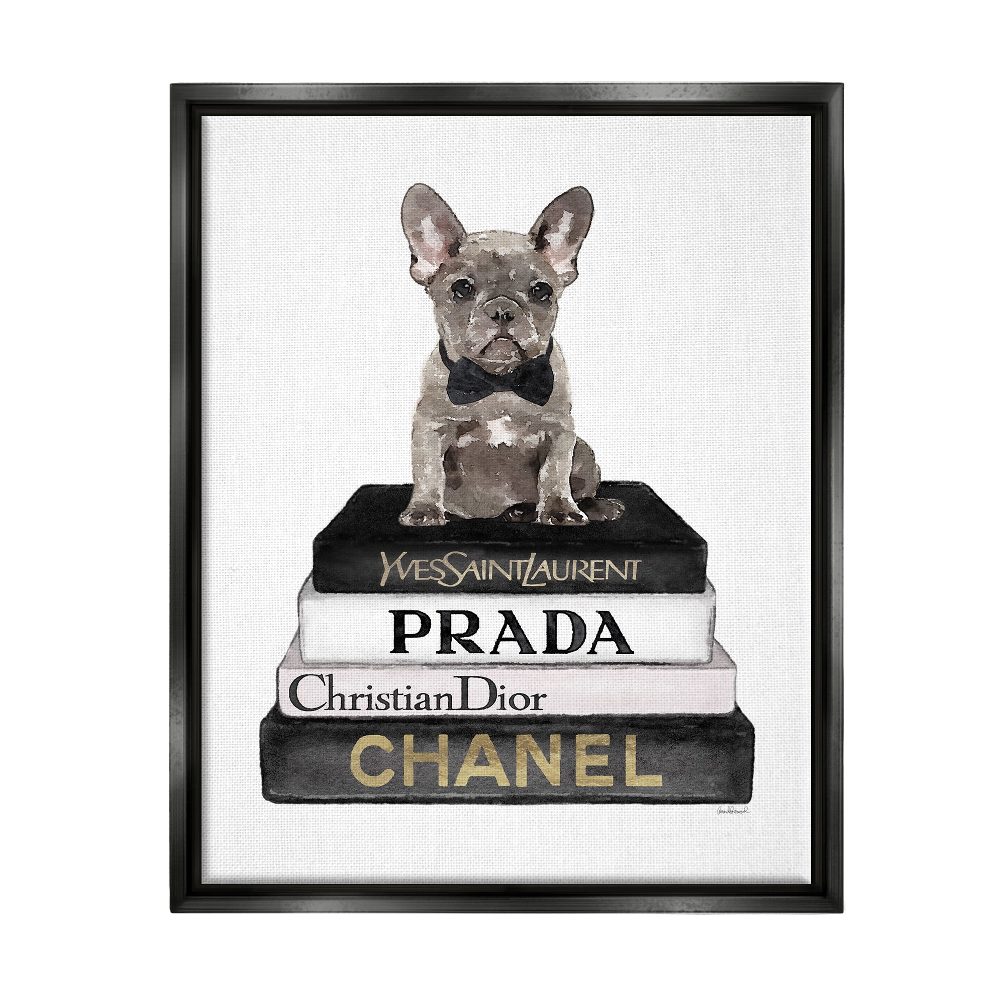Stupell Industries Dog on Fashion Books Animals & Insects Painting Black Floater Framed Canvas Art Print Wall Art, 17 x 21