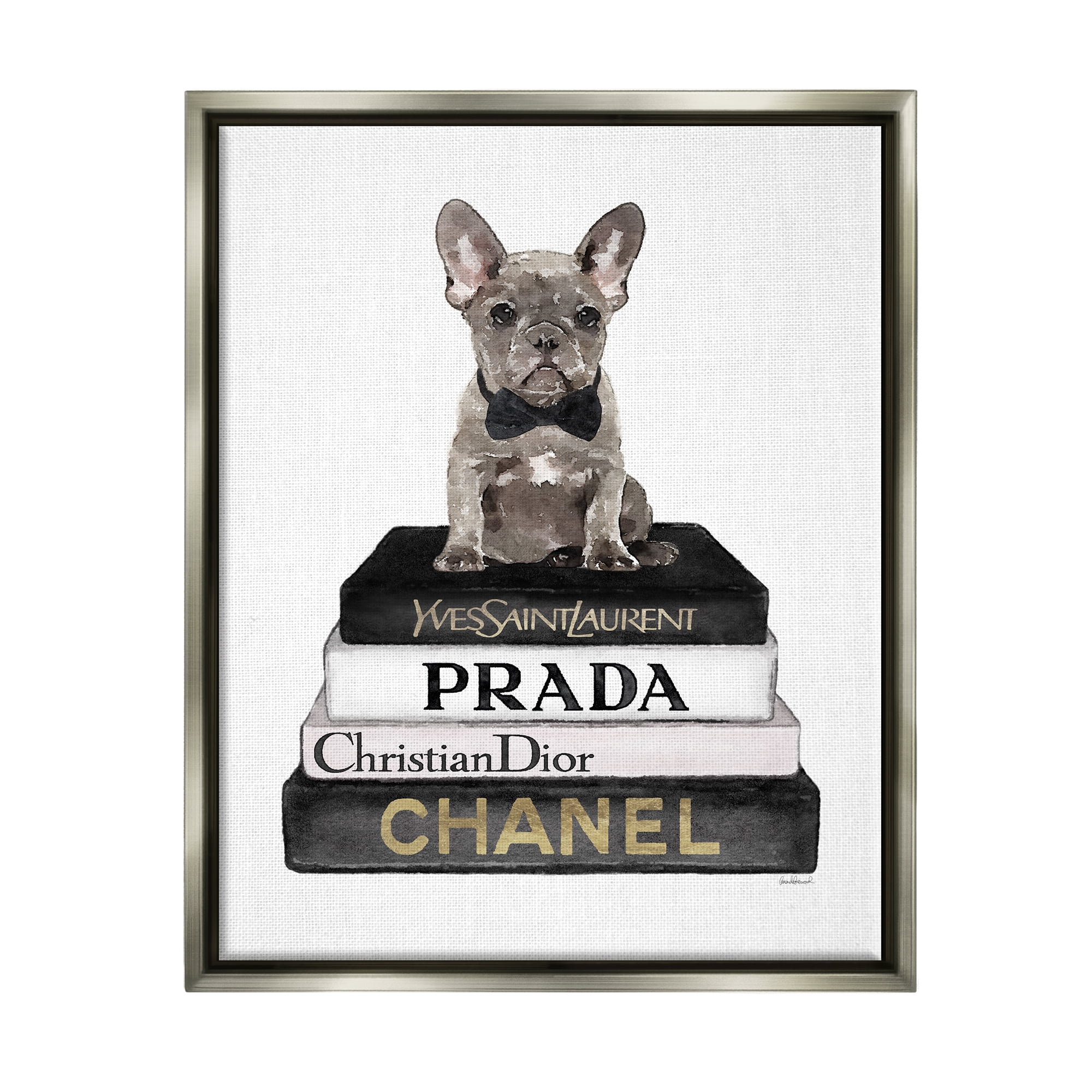 Stupell Industries Dog on Fashion Books Animals & Insects Painting Gray Floater Framed Canvas Art Print Wall Art, 17 x 21