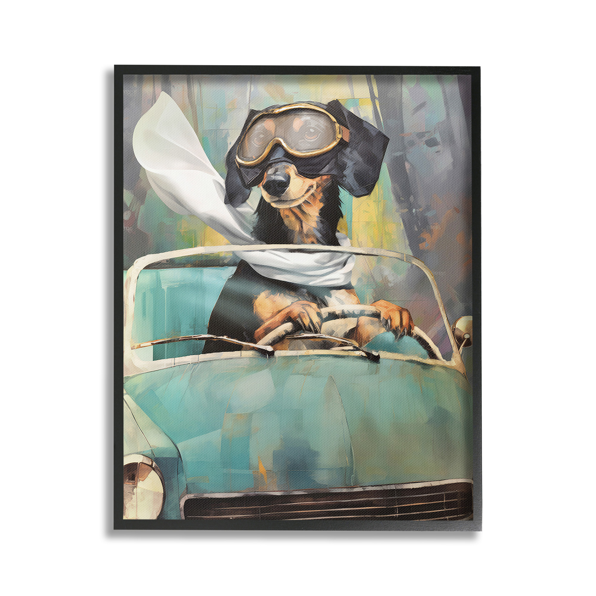 Stupell Industries Dog on Joy Ride Animals & Insects Painting Black Framed Art Print Wall Art, 16 x 20