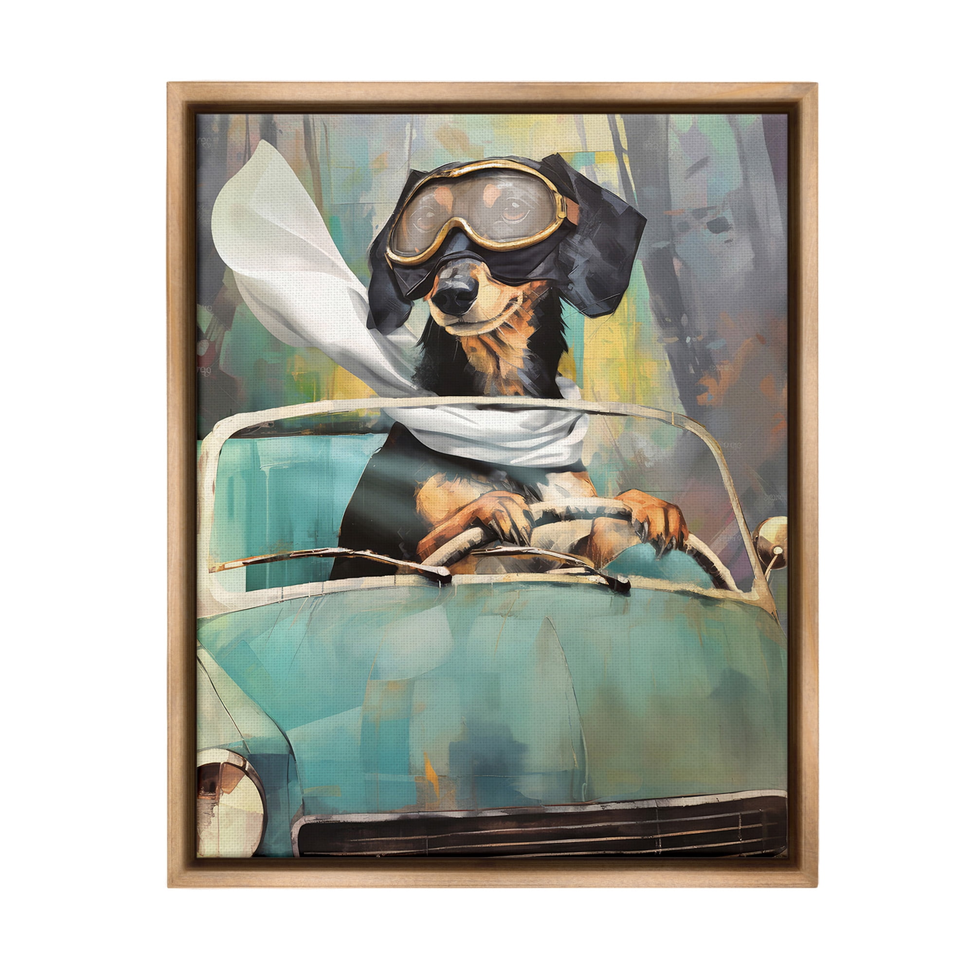 Stupell Industries Dog on Joy Ride Animals & Insects Painting Brown Floater Framed Canvas Art Print Wall Art, 17 x 21