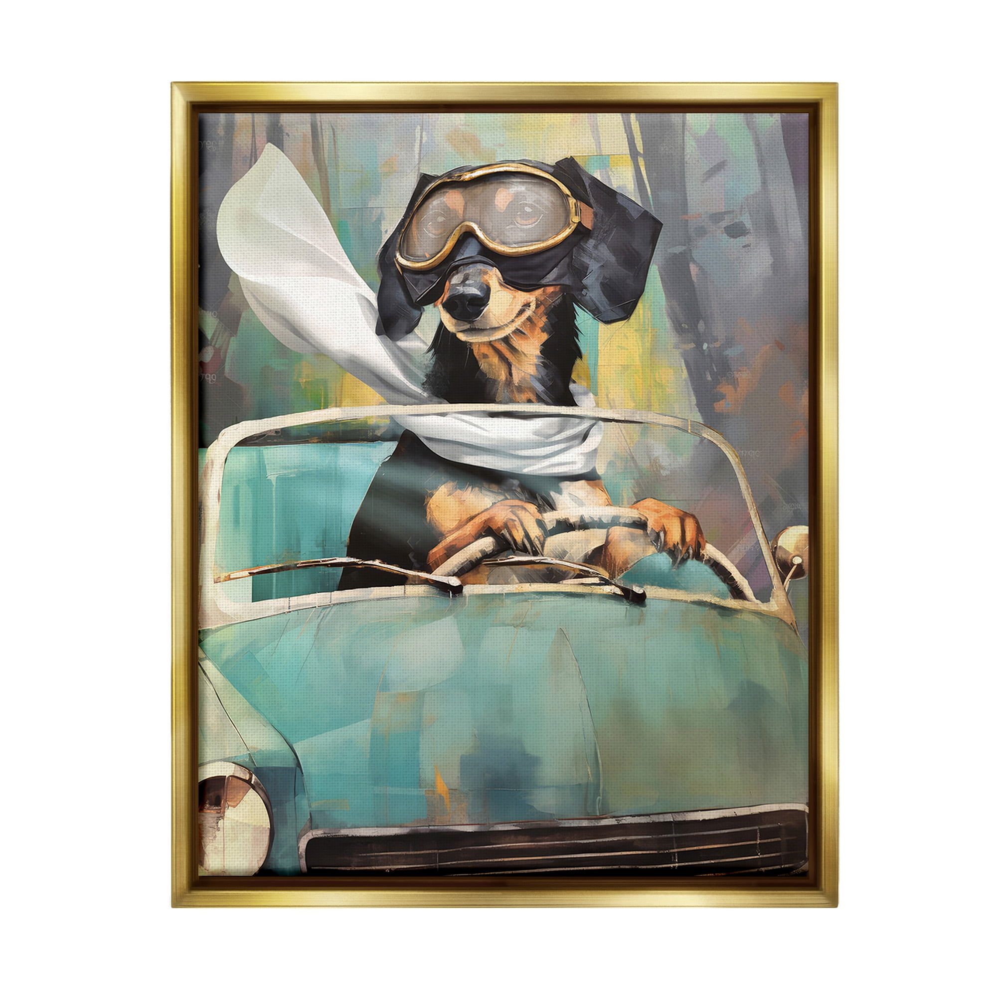 Stupell Industries Dog on Joy Ride Animals & Insects Painting Gold Floater Framed Canvas Art Print Wall Art, 17 x 21
