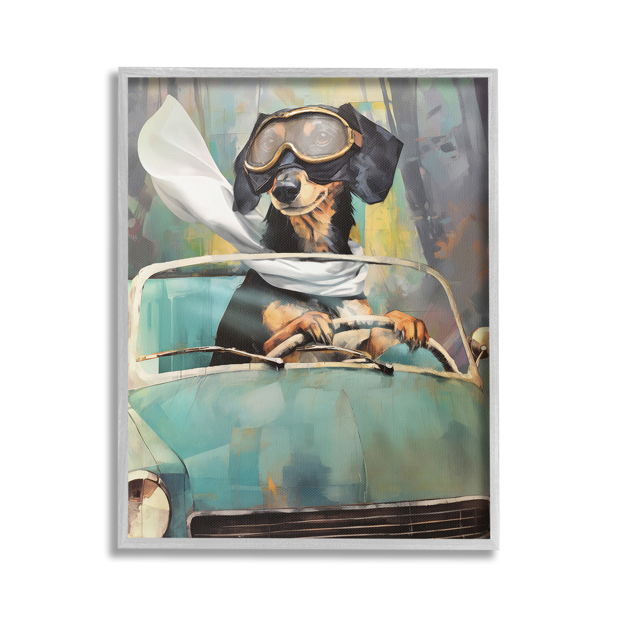 Stupell Industries Dog on Joy Ride Animals & Insects Painting Gray Framed Art Print Wall Art, 24 x 30