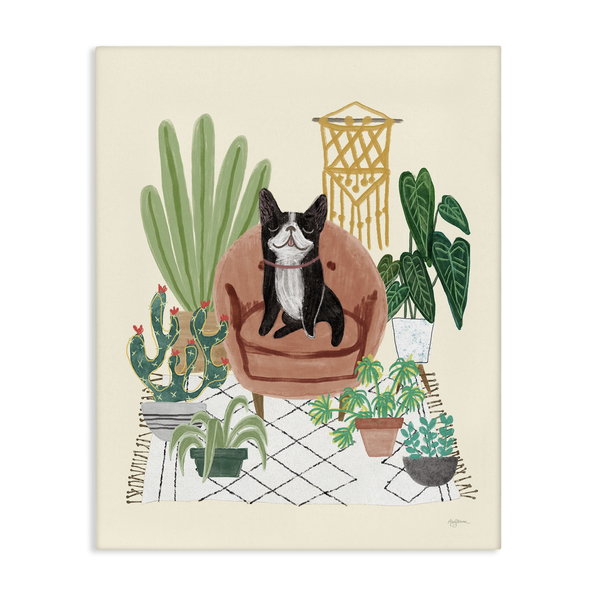 Stupell Industries Dog on Sofa with Plants Animals & Insects Painting Gallery Wrapped Canvas Art Print Wall Art, 30 x 40