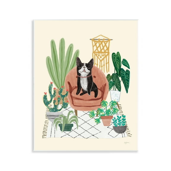 Stupell Industries Dog on Sofa with Plants Animals & Insects Painting Unframed Art Print Wall Art, 11 x 14