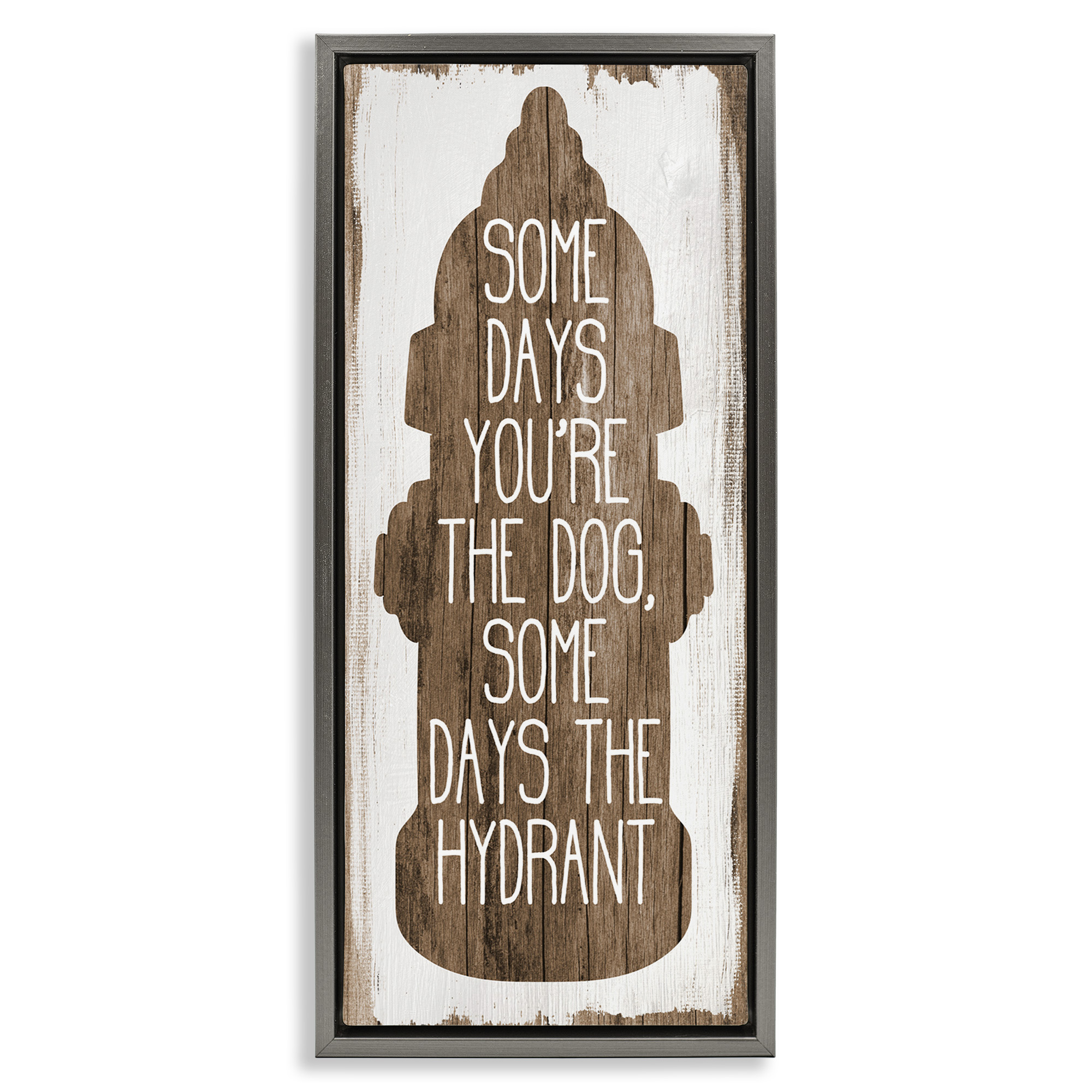 Stupell Industries Dog or Hydrant Funny Pet Metaphor Typography Painting Gray Floater Framed Canvas Art Print Wall Art, 15 x 31