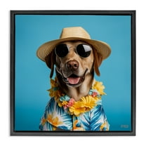 Stupell Industries Dog with Aloha Shirt Animals & Insects Painting Black Floater Framed Canvas Art Print Wall Art, 18 x 18