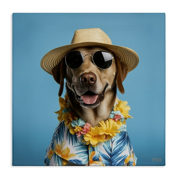 Stupell Industries Dog with Aloha Shirt Animals & Insects Painting Gallery Wrapped Canvas Art Print Wall Art, 17 x 17