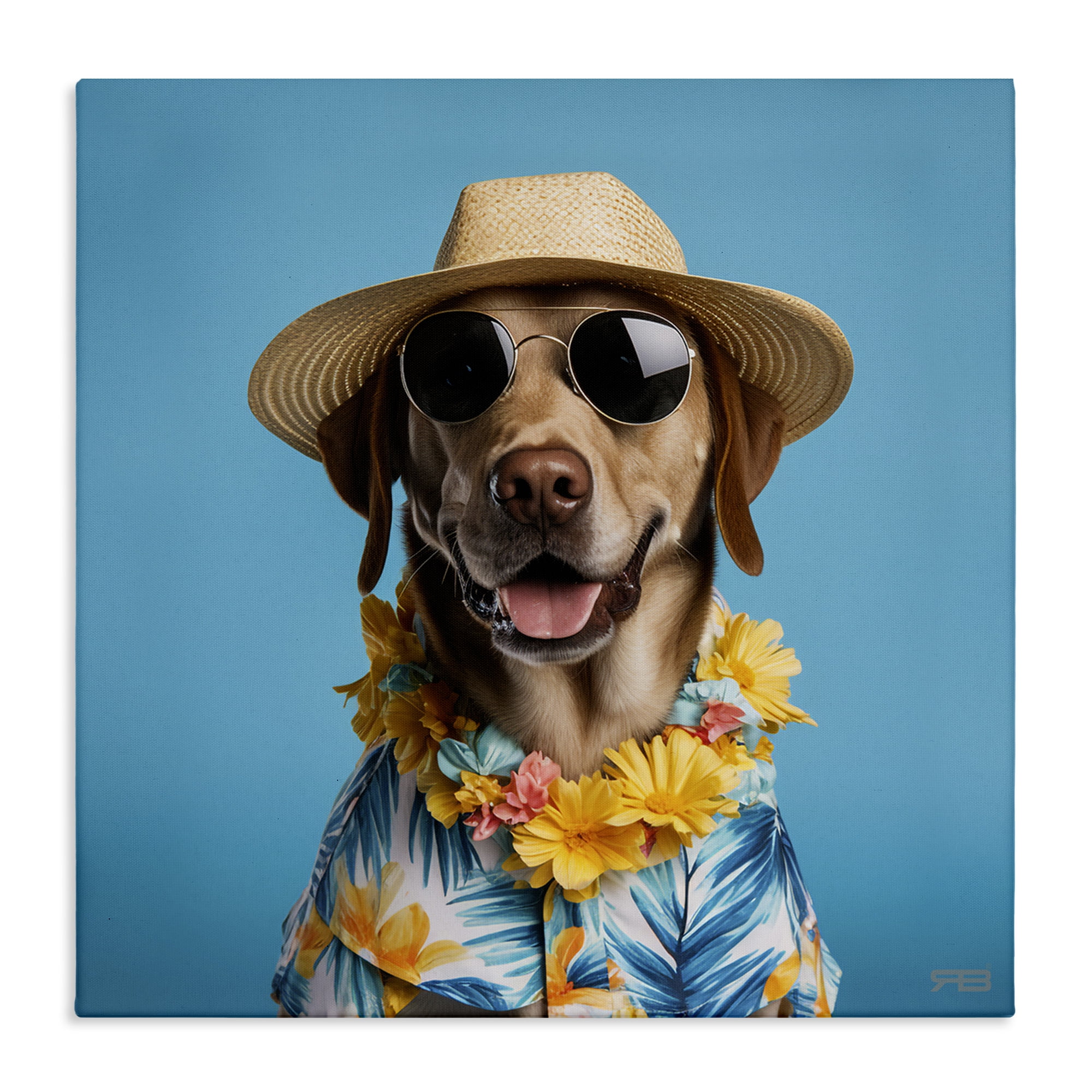 Stupell Industries Dog with Aloha Shirt Animals & Insects Painting Gallery Wrapped Canvas Art Print Wall Art, 24 x 24
