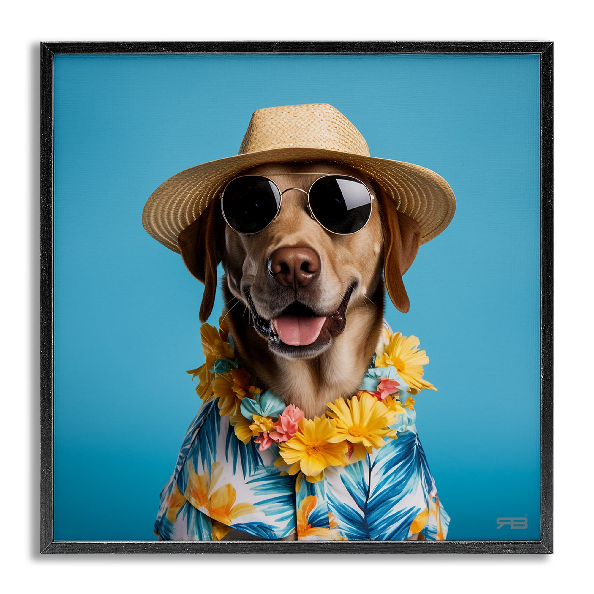 Stupell Industries Dog with Aloha Shirt Animals & Insects Painting Gray Framed Art Print Wall Art, 17 x 17