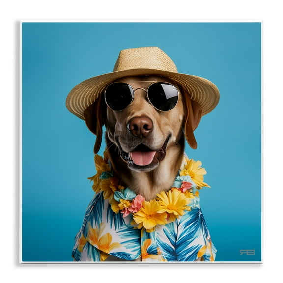 Stupell Industries Dog with Aloha Shirt Animals & Insects Painting Unframed Art Print Wall Art, 12 x 12