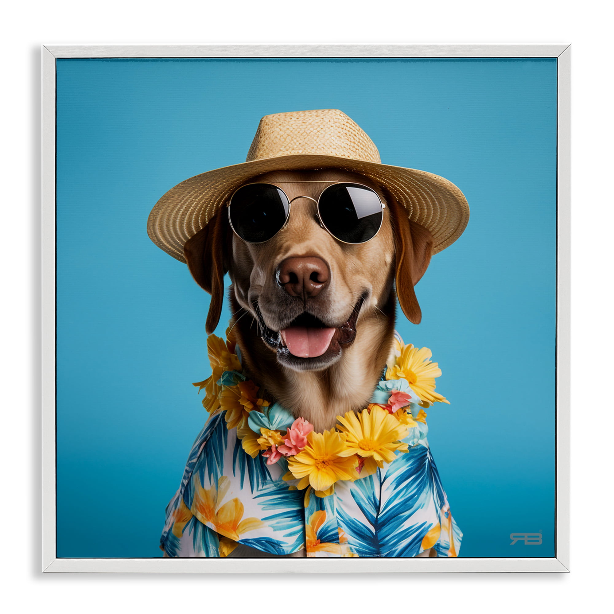 Stupell Industries Dog with Aloha Shirt Animals & Insects Painting White Framed Art Print Wall Art, 12 x 12