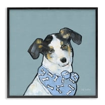 Stupell Industries Dog with Bone Bandana Animals Painting Black Framed Art Print Wall Art, 12 x 12