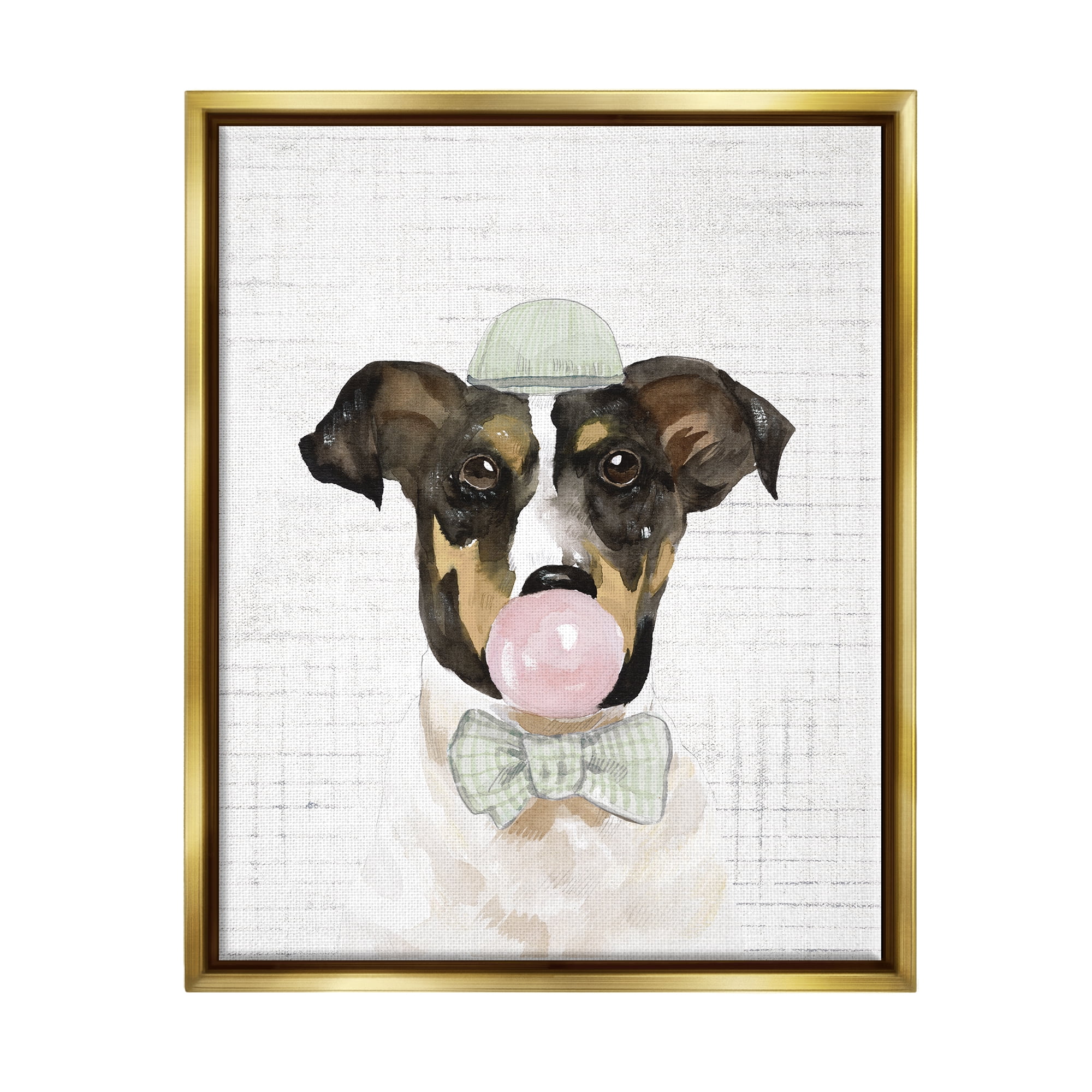 Stupell Industries Dog with Bowtie Patterned Animals & Insects Painting Gold Floater Framed Art Print Wall Art, 17 x 21