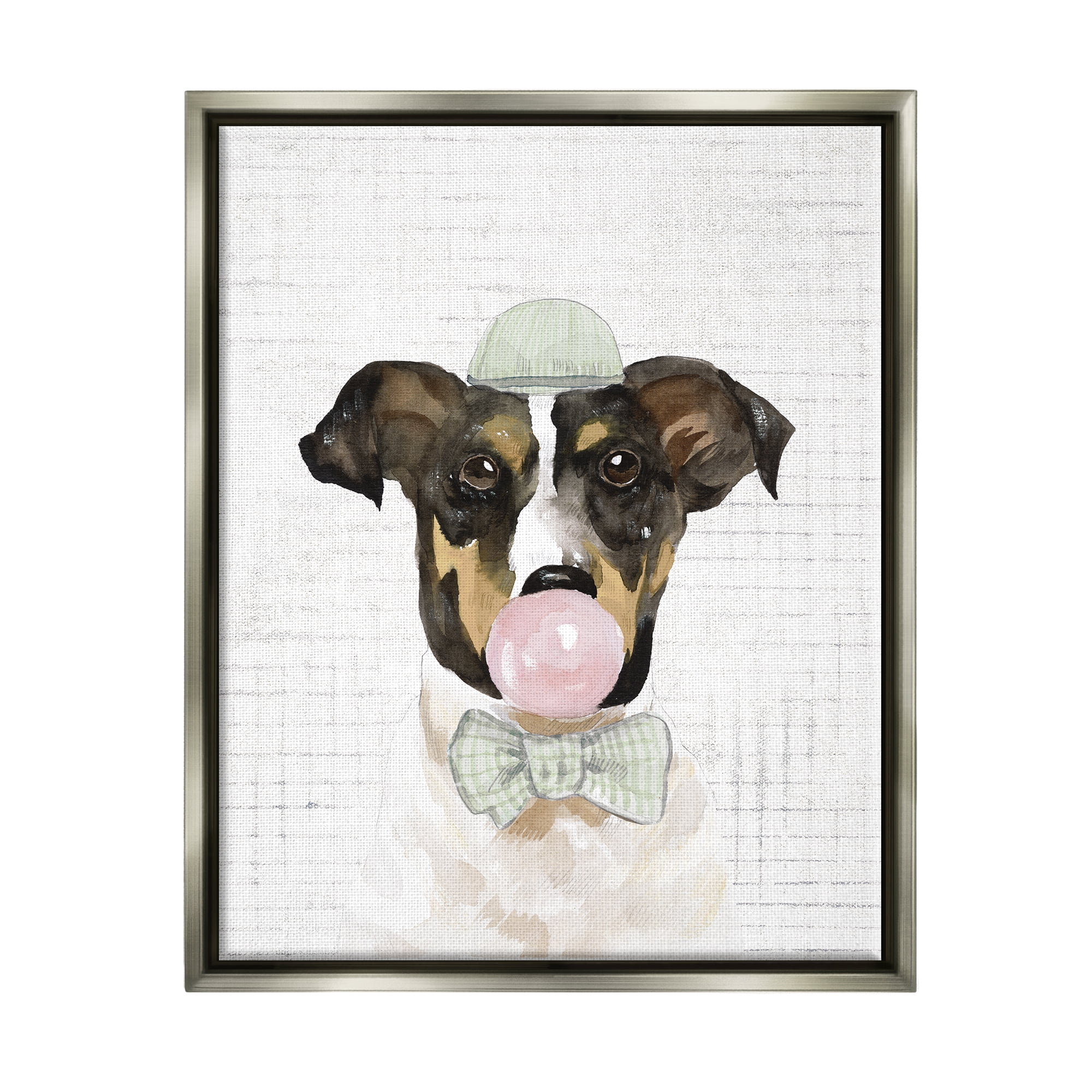 Stupell Industries Dog with Bowtie Patterned Animals & Insects Painting Gray Floater Framed Art Print Wall Art, 17 x 21