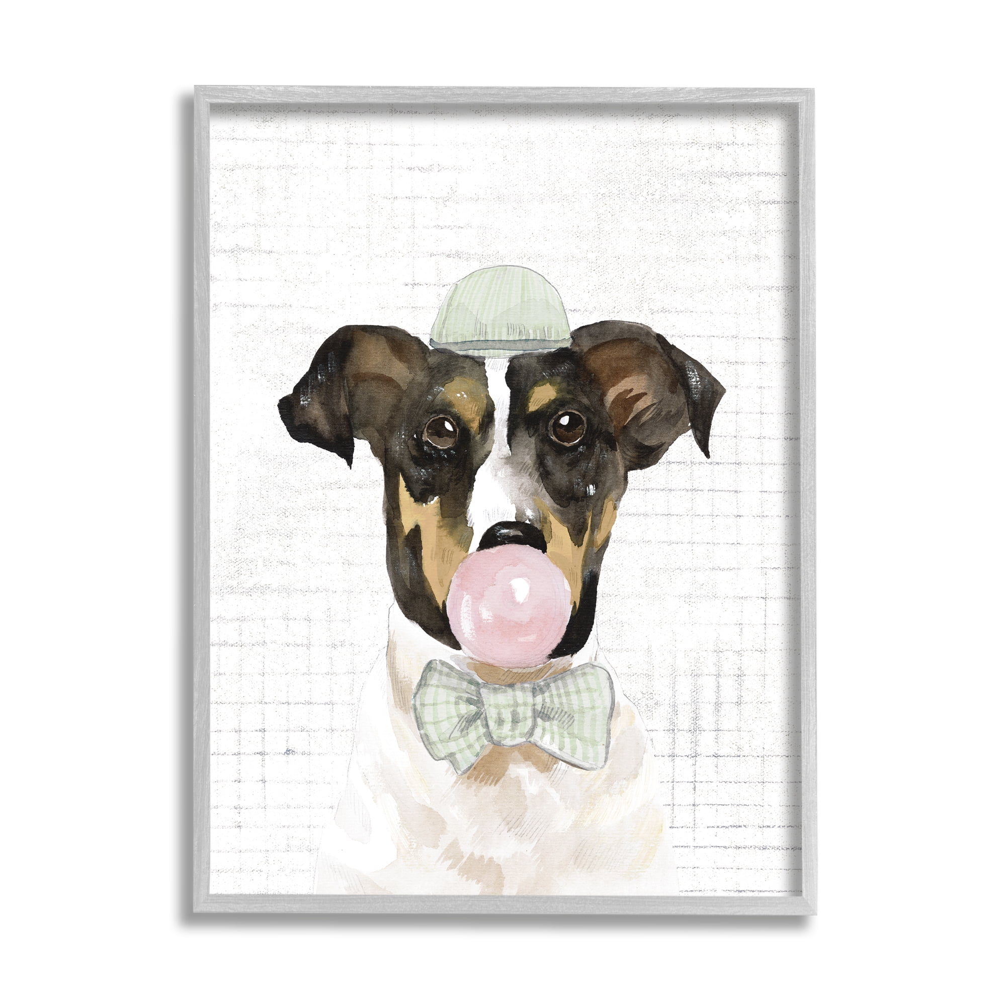 Stupell Industries Dog with Bowtie Patterned Animals & Insects Painting Gray Framed Art Print Wall Art, 11 x 14