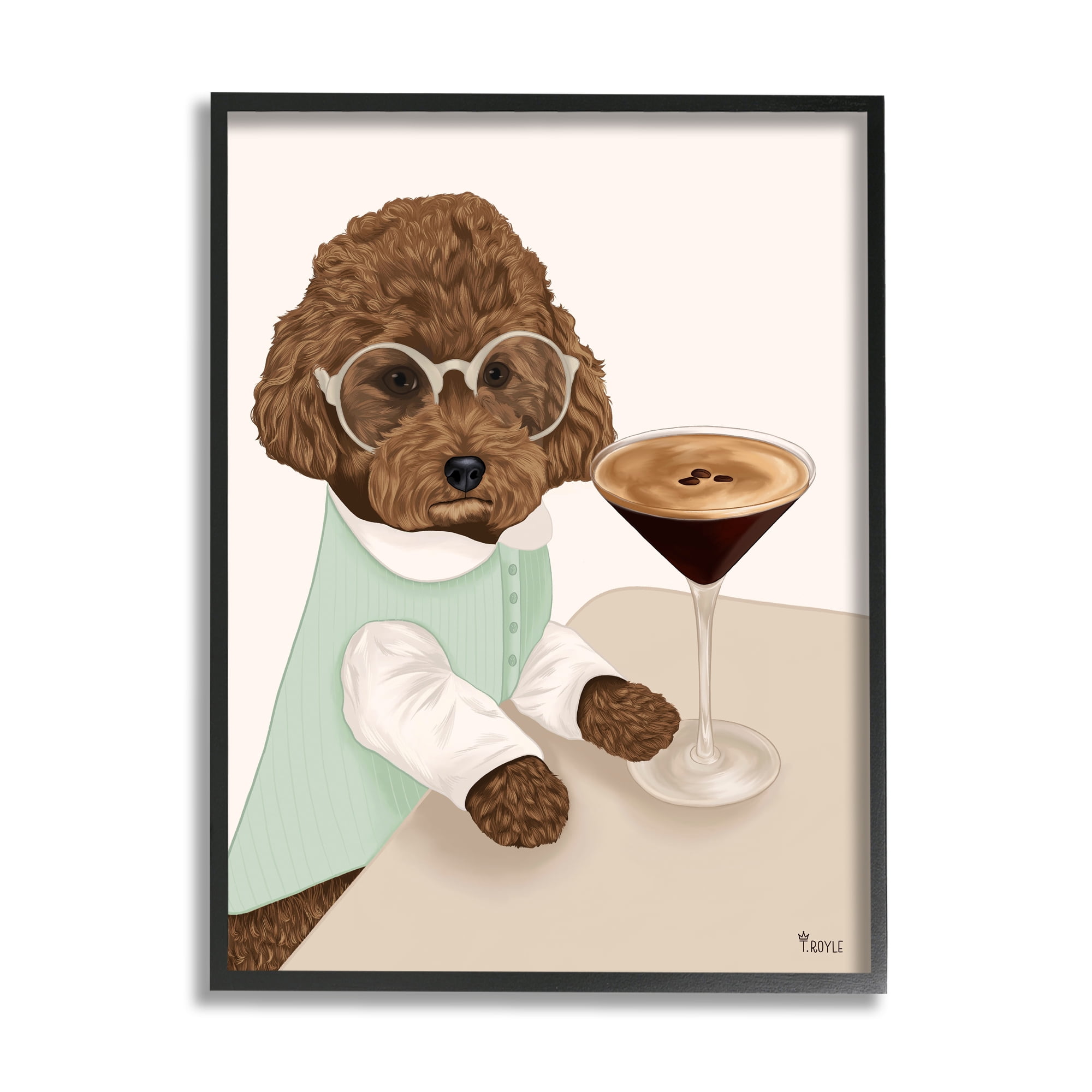 Stupell Industries Dog with Espresso Martini Animals & Insects Painting Black Framed Art Print Wall Art, 24 x 30