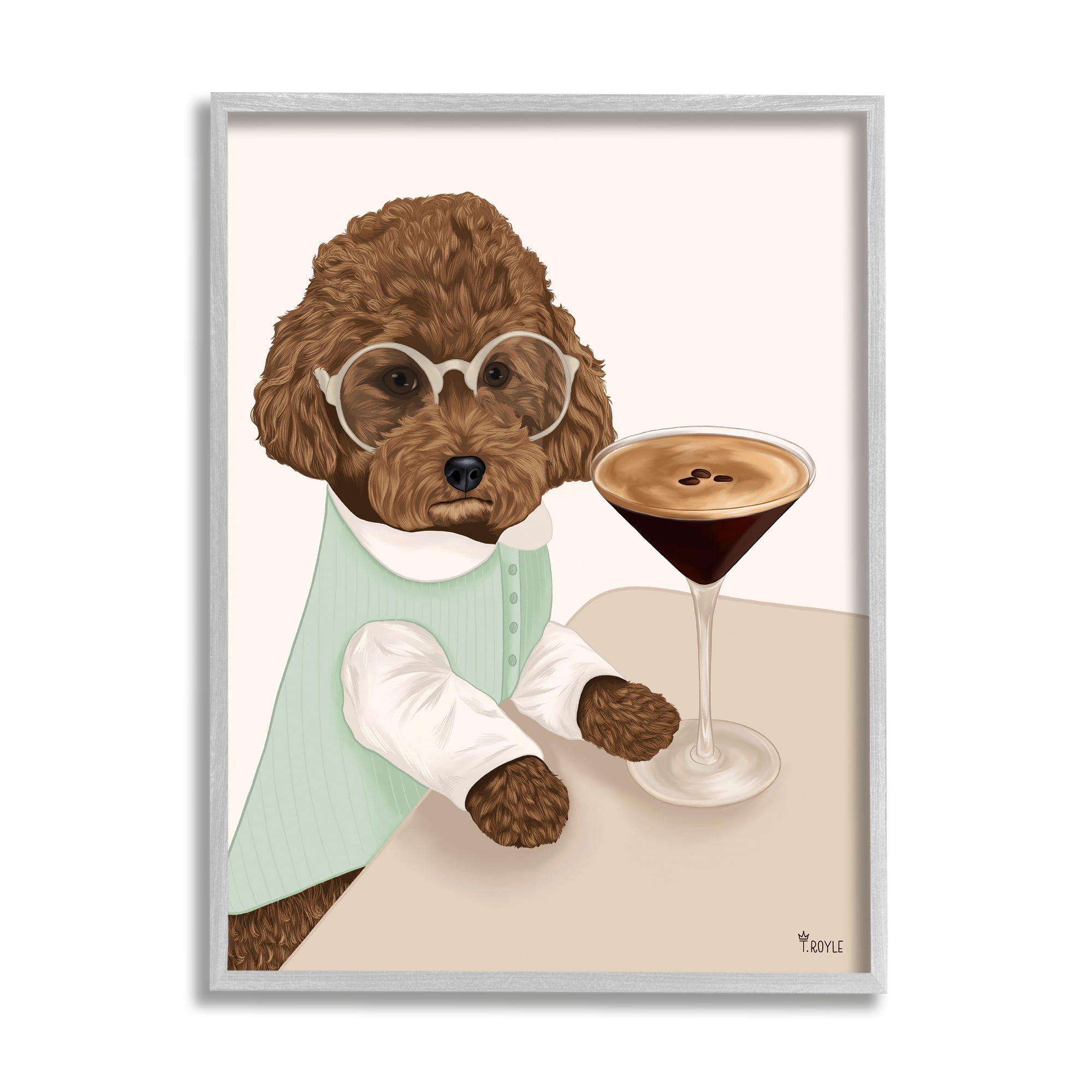 Stupell Industries Dog with Espresso Martini Animals & Insects Painting Gray Framed Art Print Wall Art, 16 x 20