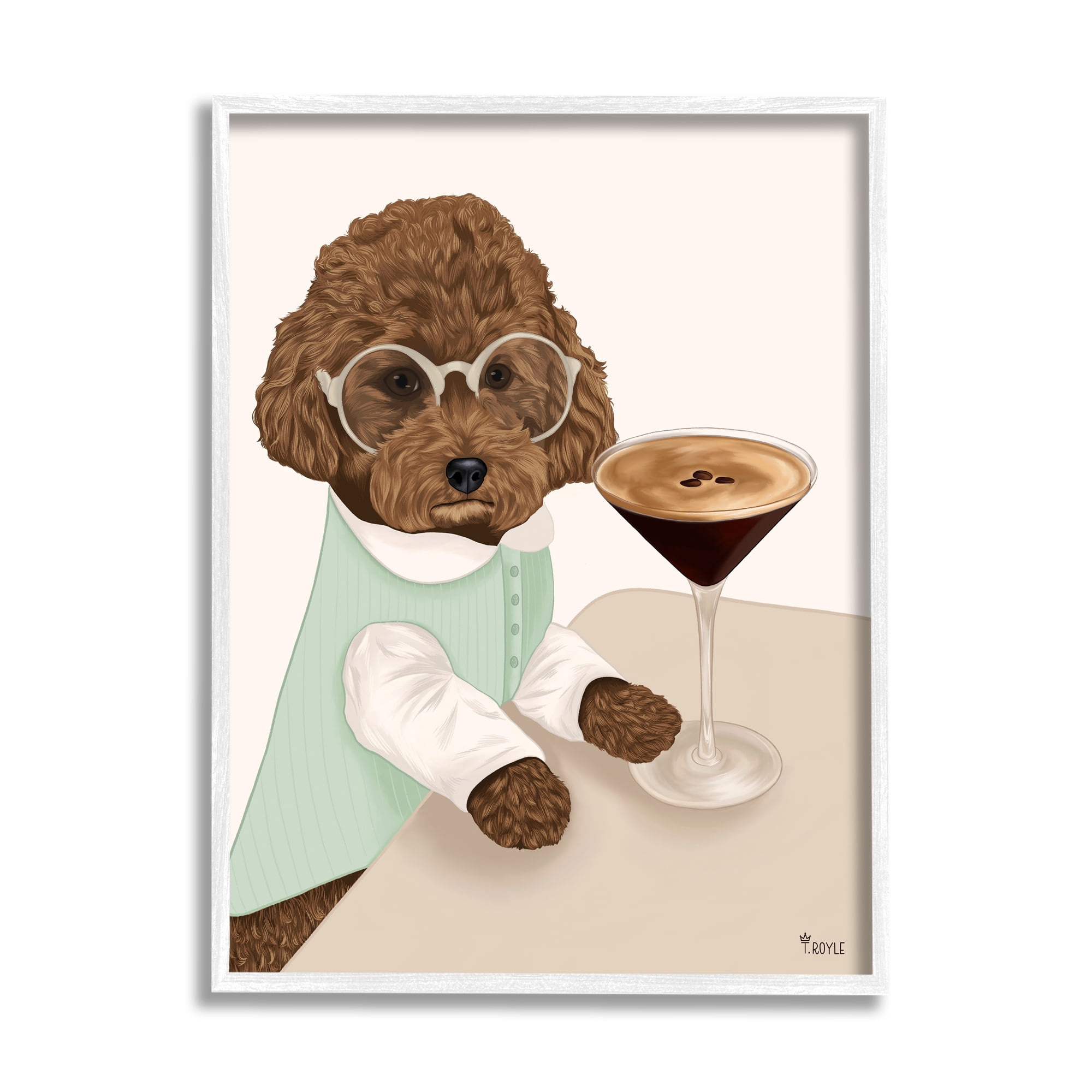 Stupell Industries Dog with Espresso Martini Animals & Insects Painting White Framed Art Print Wall Art, 11 x 14