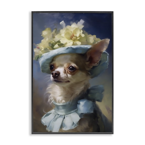 Stupell Industries Dog with Fashionable Hat Animals Painting Black Framed Art Print Wall Art, 12 x 18