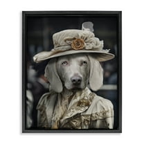 Stupell Industries Dog with Floral Hat Animals & Insects Painting Black Floater Framed Canvas Art Print Wall Art, 17 x 21