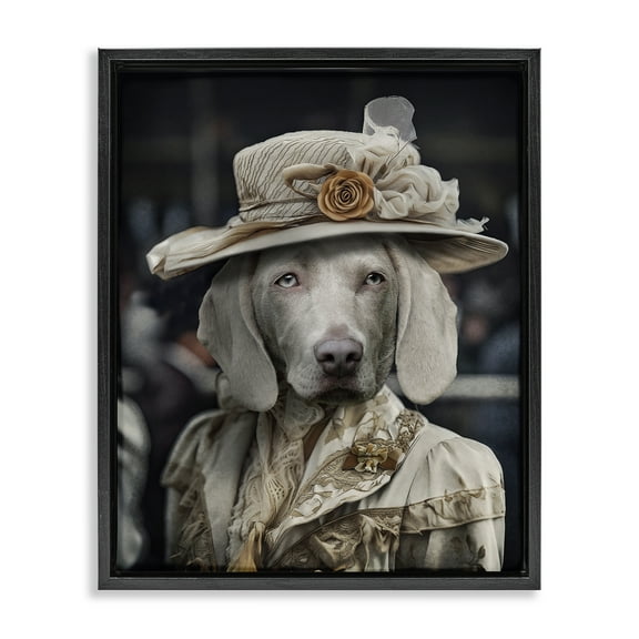Stupell Industries Dog with Floral Hat Animals & Insects Painting Black Floater Framed Canvas Art Print Wall Art, 17 x 21
