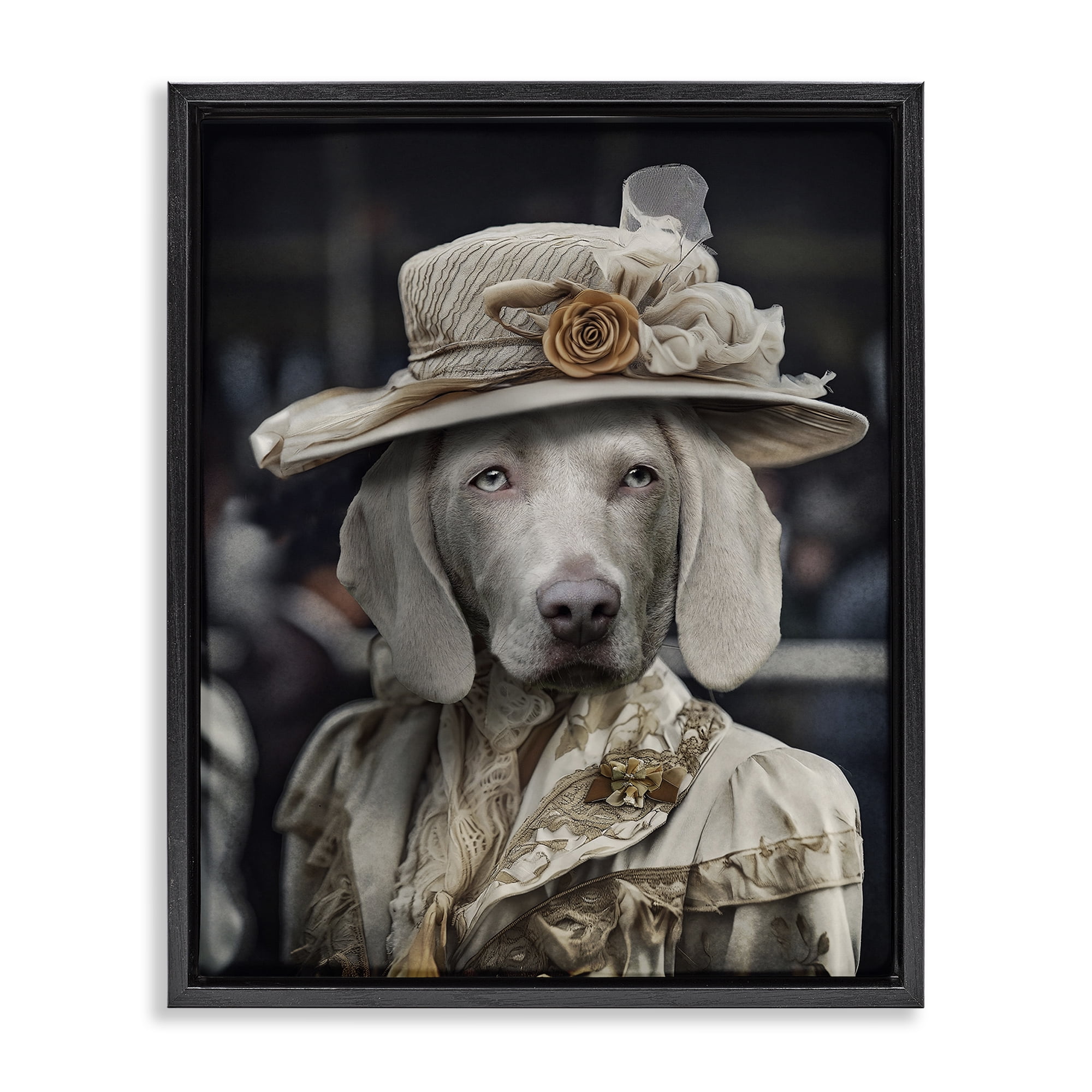Stupell Industries Dog with Floral Hat Animals & Insects Painting Black Floater Framed Canvas Art Print Wall Art, 25 x 31