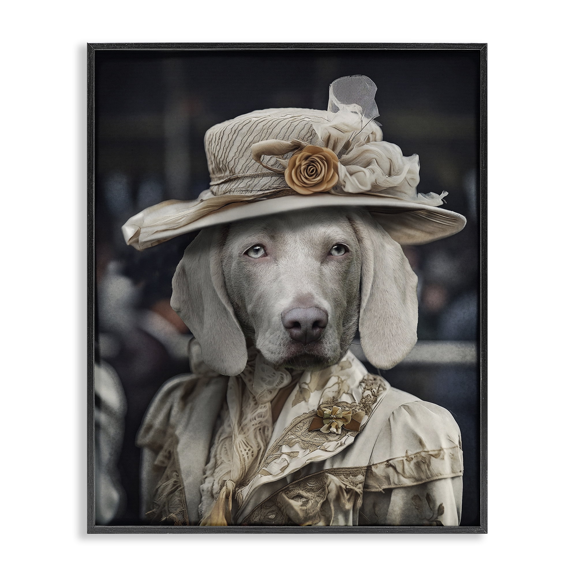 Stupell Industries Dog with Floral Hat Animals & Insects Painting Black Framed Art Print Wall Art, 24 x 30