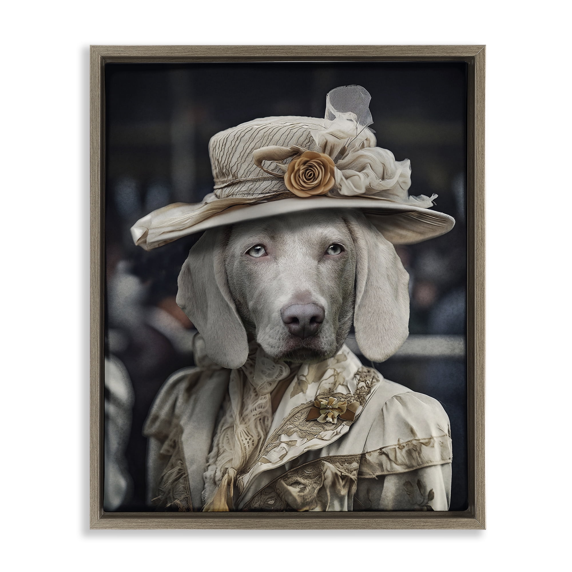 Stupell Industries Dog with Floral Hat Animals & Insects Painting Brown Floater Framed Canvas Art Print Wall Art, 17 x 21