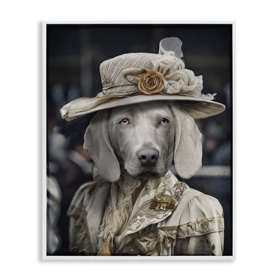 Stupell Industries Dog with Floral Hat Animals & Insects Painting White Framed Art Print Wall Art, 11 x 14