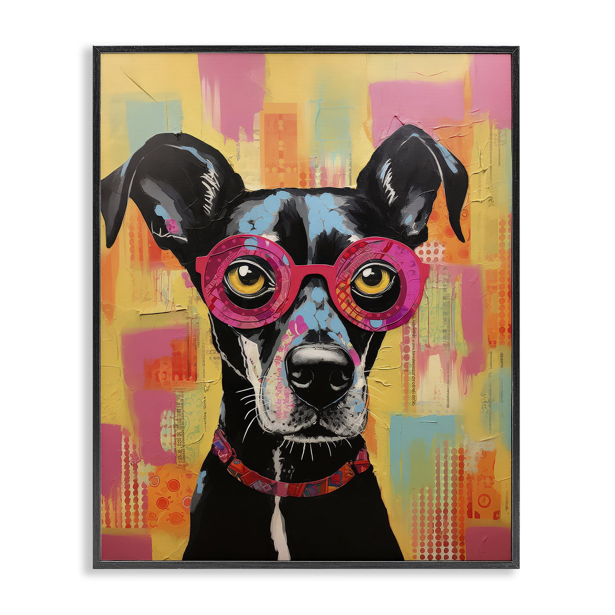Stupell Industries Dog with Fun Glasses Animals Painting Black Framed Art Print Wall Art, 11 x 14