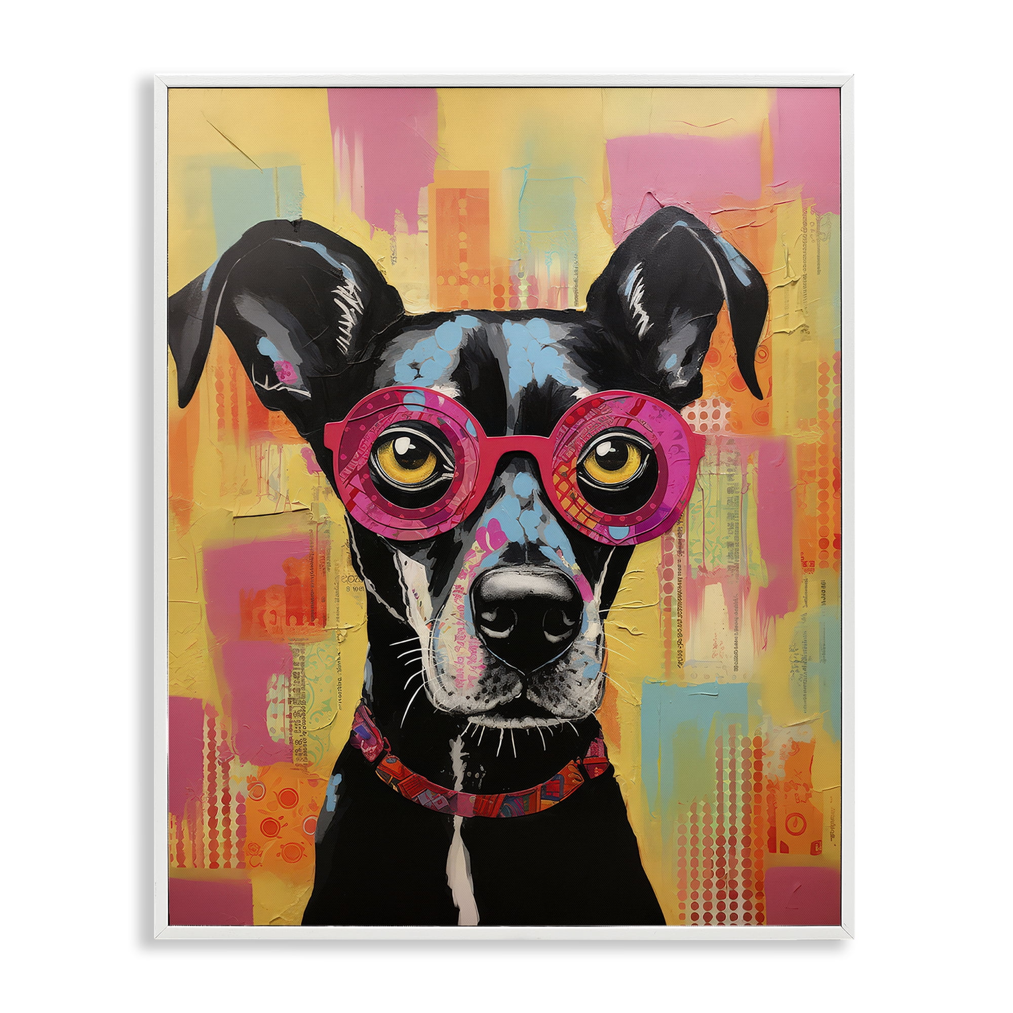 Stupell Industries Dog with Fun Glasses Animals Painting White Framed Art Print Wall Art, 24 x 30