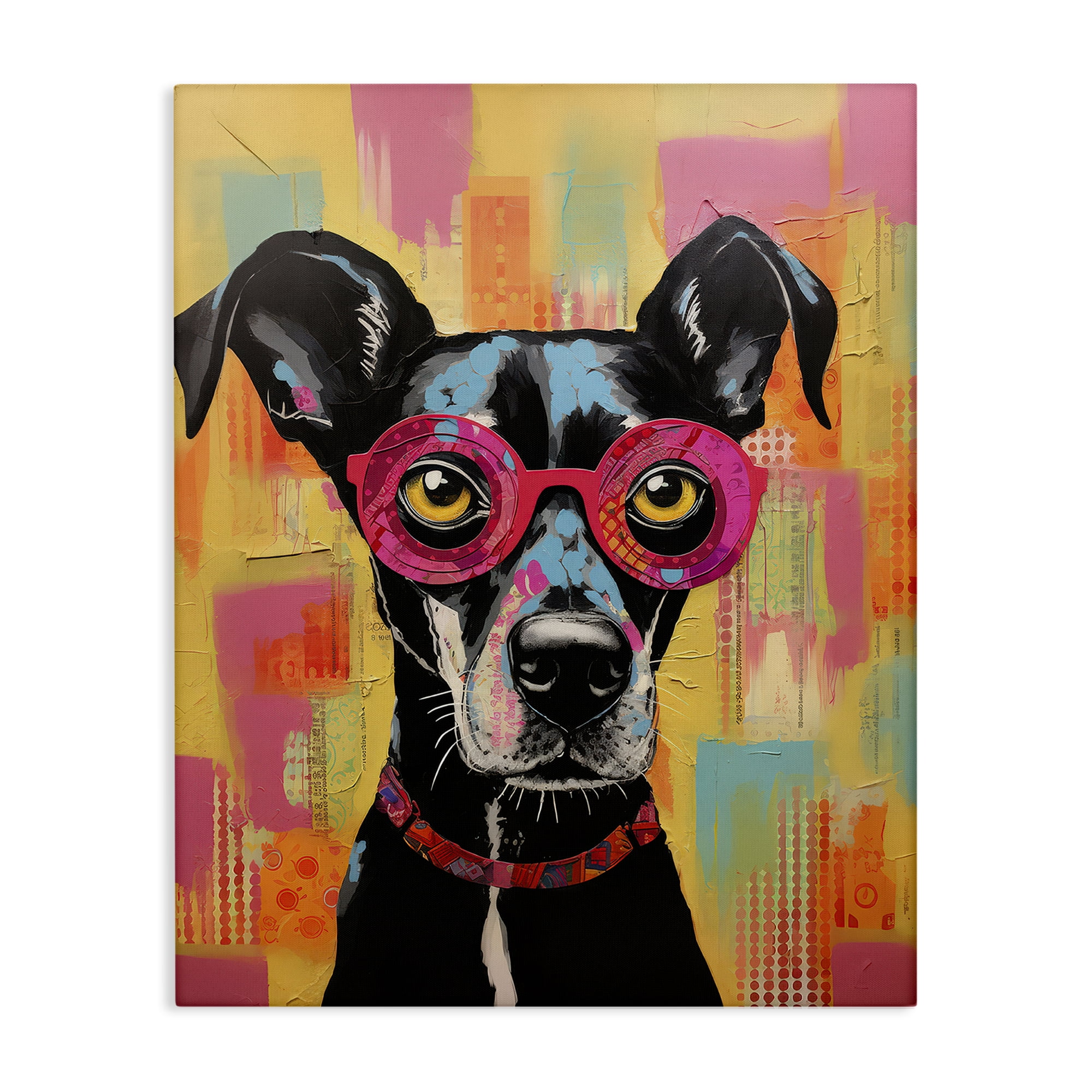 Stupell Industries Dog with Fun Glasses Animals Painting Wrapped Canvas Art Print Wall Art, 30 x 40