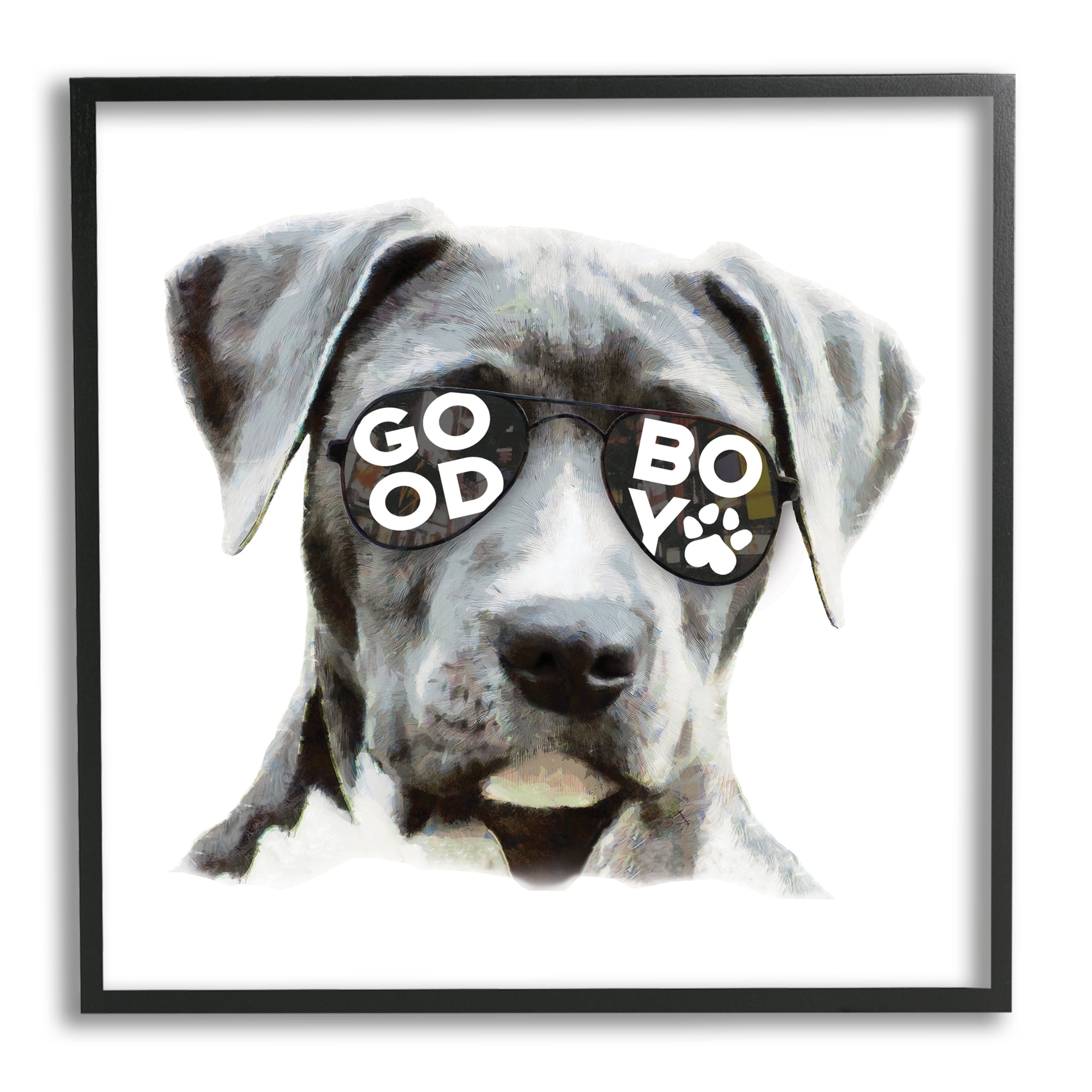 Stupell Industries Dog with Good Boy Glasses Animals & Insects Painting Black Framed Art Print Wall Art, 12 x 12