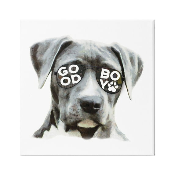 Stupell Industries Dog with Good Boy Glasses Animals & Insects Painting Gallery Wrapped Canvas Print Wall Art, 24 x 24