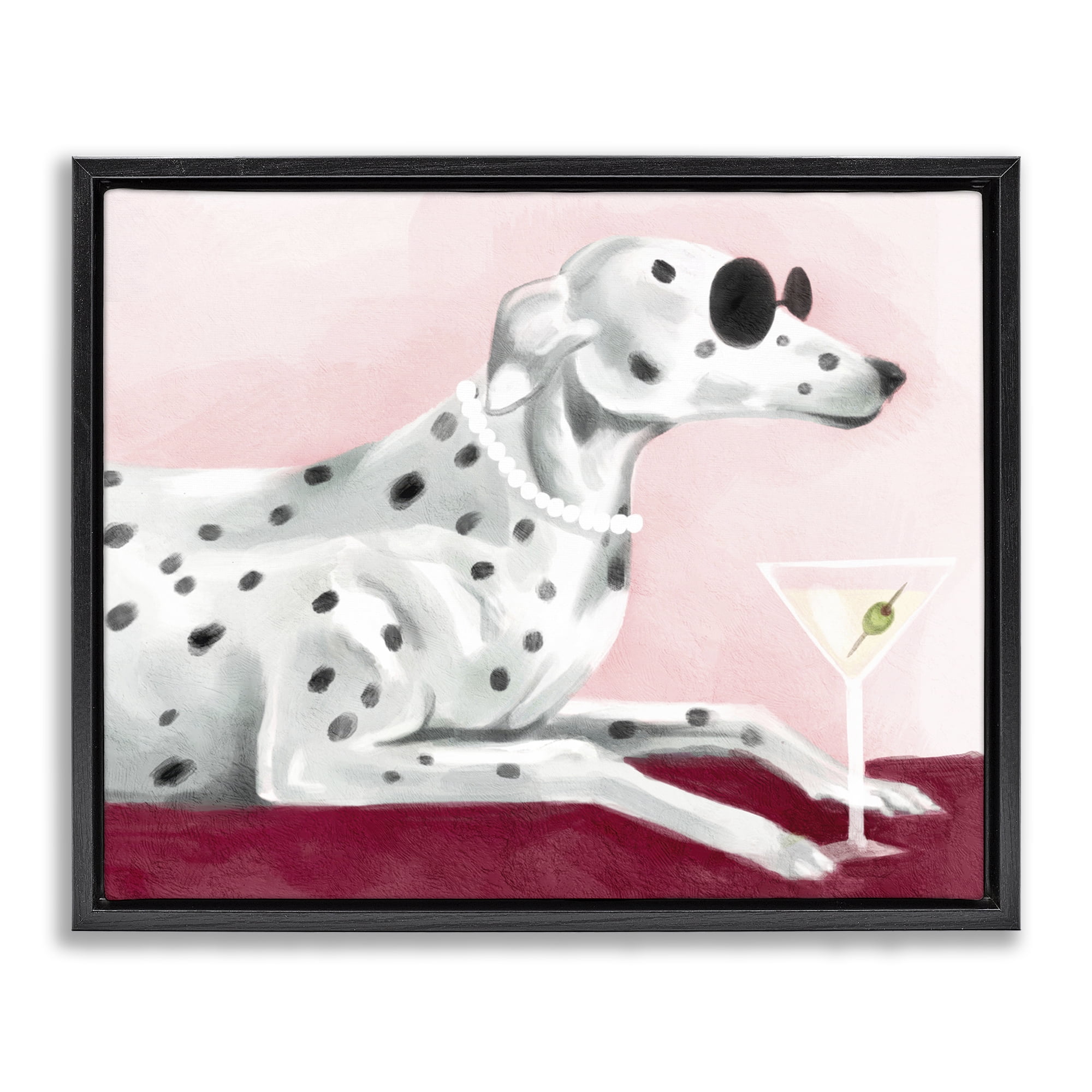 Stupell Industries Dog with Martini Animals Painting Black Floater Framed Canvas Art Print Wall Art, 31 x 25