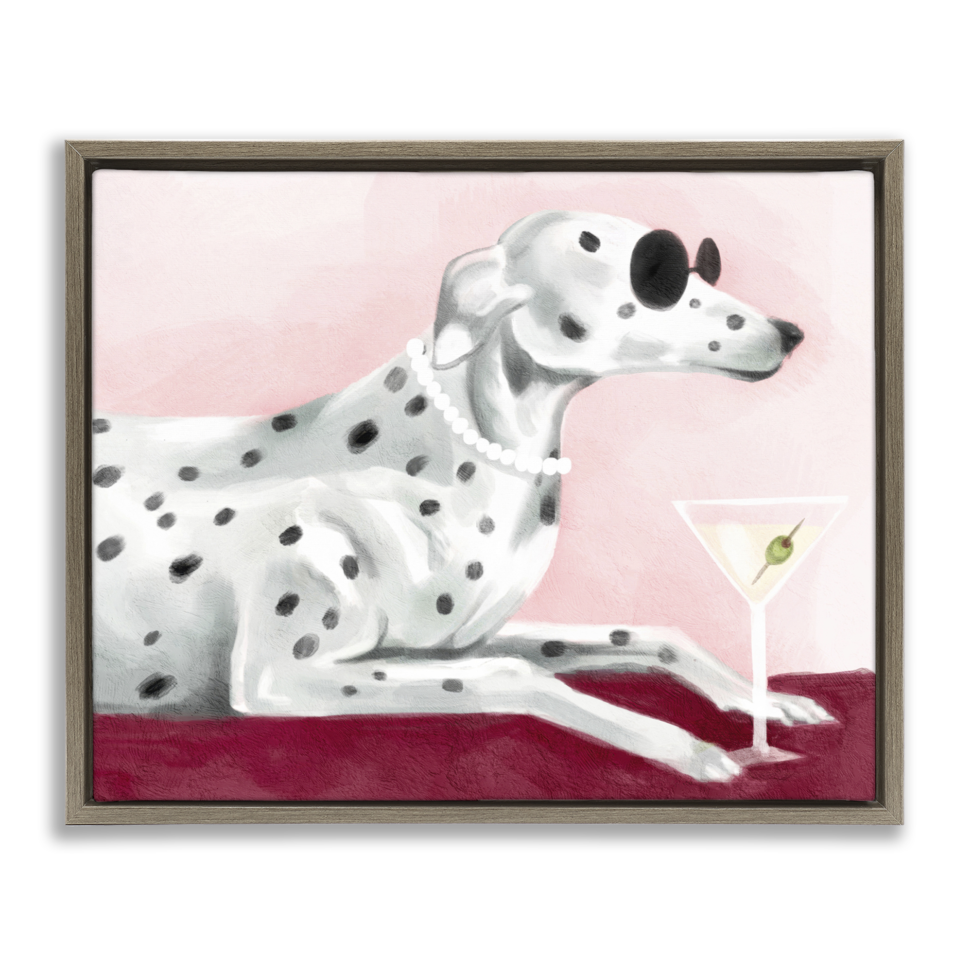 Stupell Industries Dog with Martini Animals Painting Brown Floater Framed Canvas Art Print Wall Art, 31 x 25