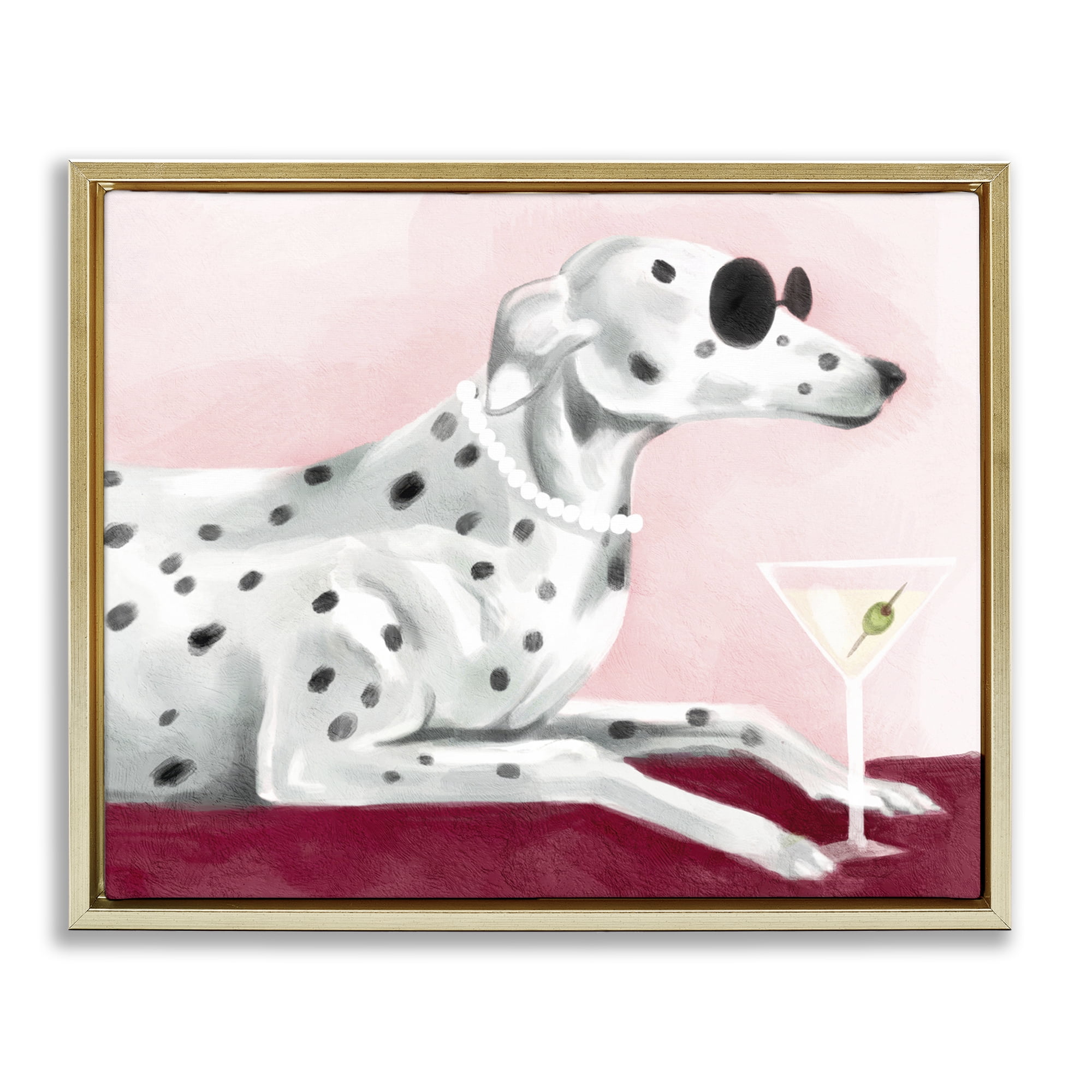 Stupell Industries Dog with Martini Animals Painting Gold Floater Framed Canvas Art Print Wall Art, 21 x 17