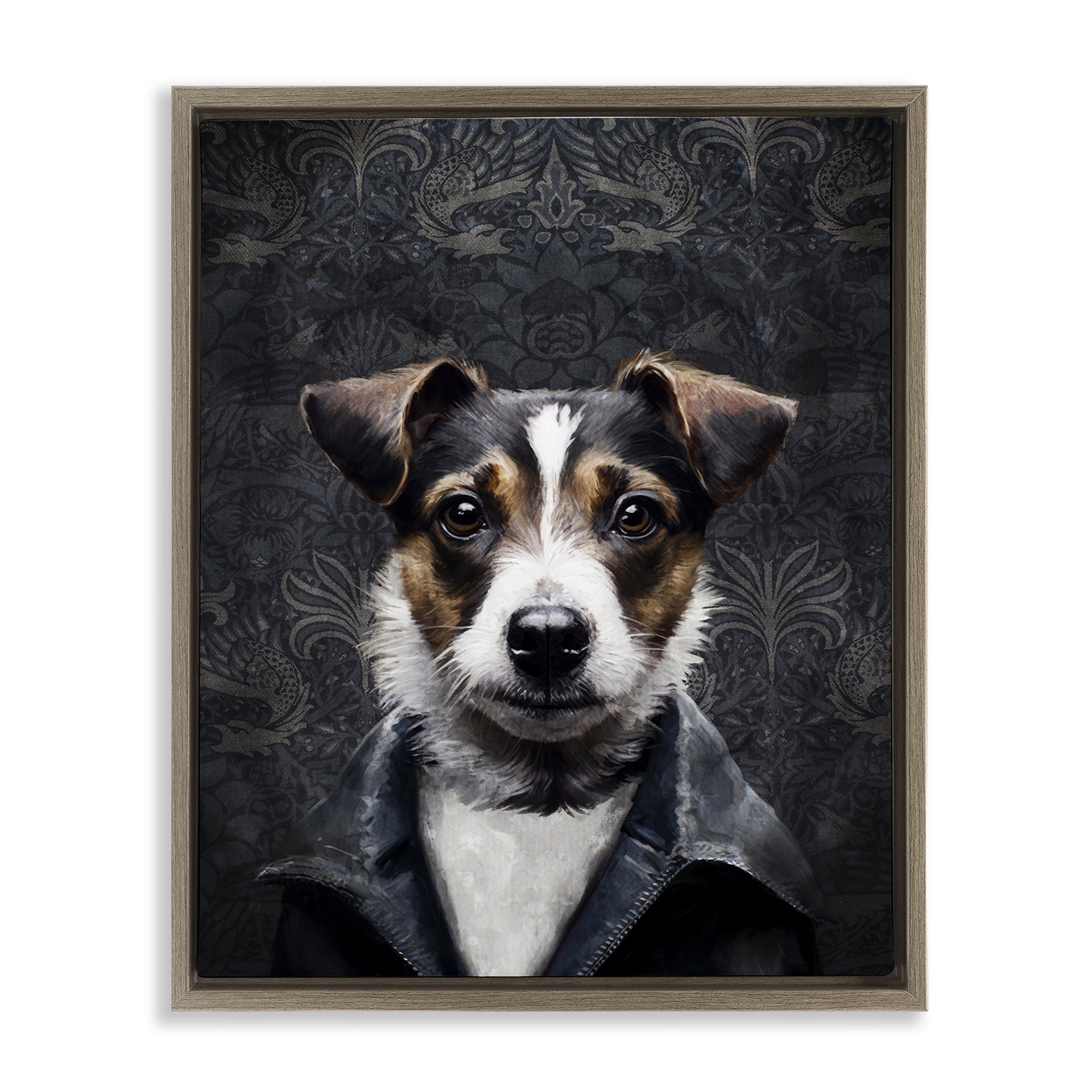 Stupell Industries Dog with Ornate Background Animals Painting Brown Floater Framed Canvas Art Print Wall Art, 17 x 21