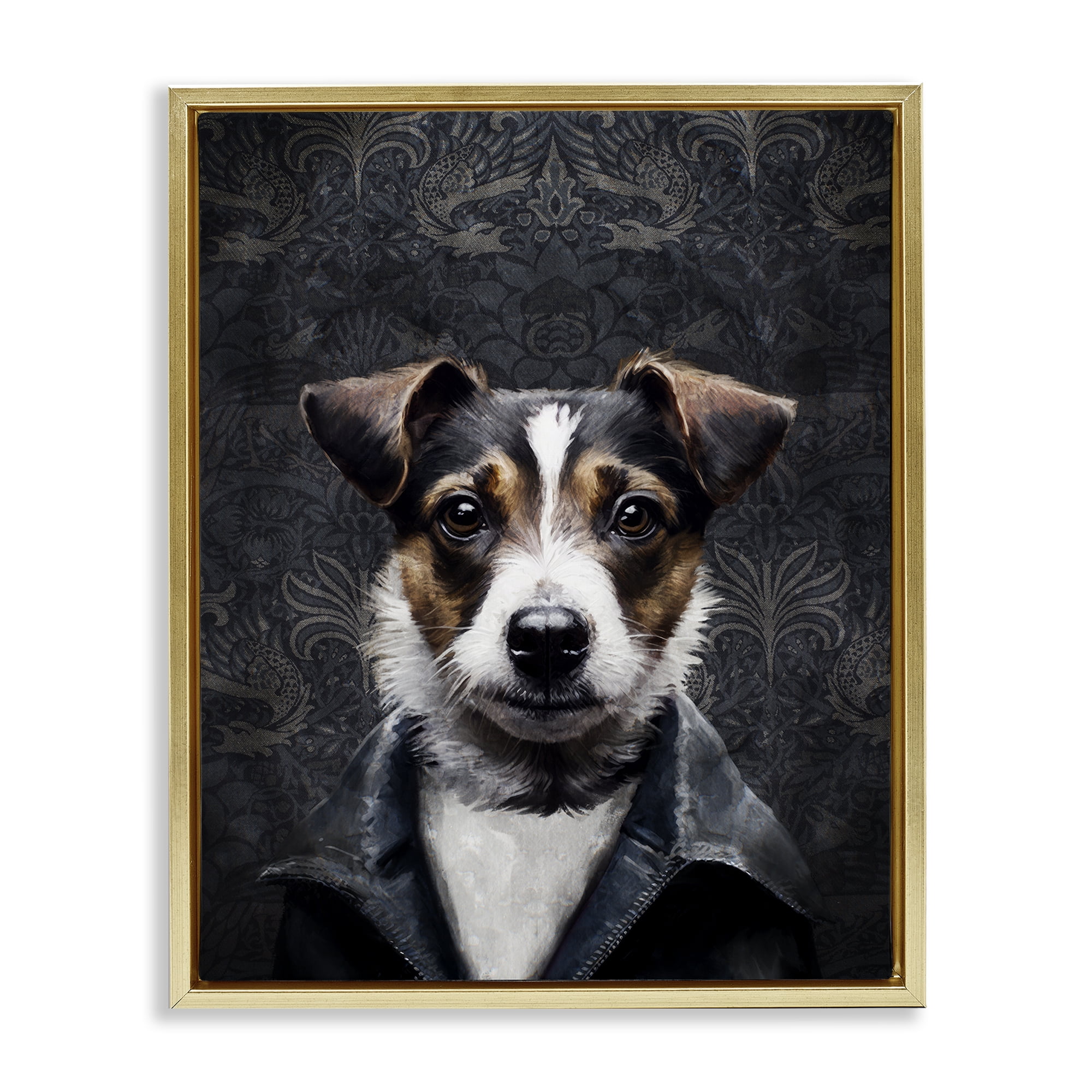 Stupell Industries Dog with Ornate Background Animals Painting Gold Floater Framed Canvas Art Print Wall Art, 25 x 31