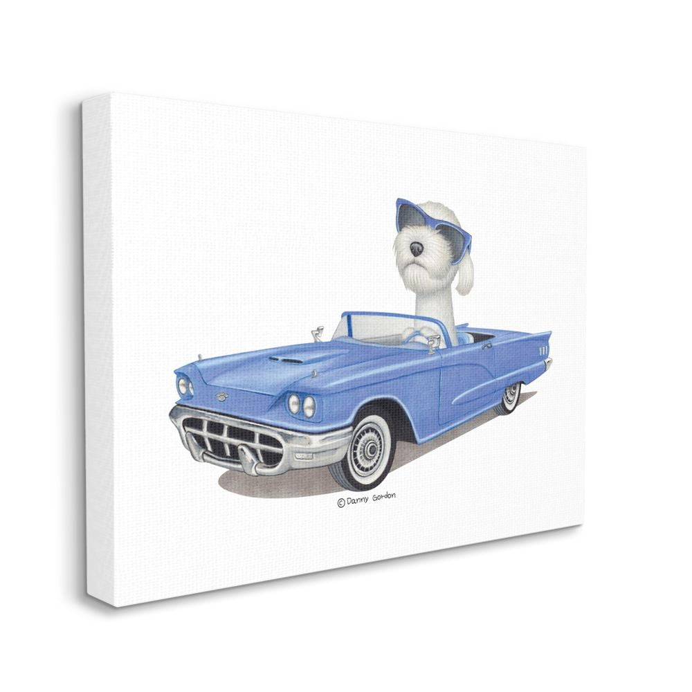 Stupell Industries Dog with Sunglasses in Blue Convertible Family Pet Designed by Danny Gordan