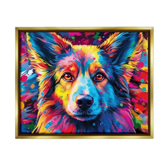 Stupell Industries Dog with Vivid Paint Splash Animals & Insects Painting Gold Floater Framed Canvas Art Print Wall Art, 21 x 17