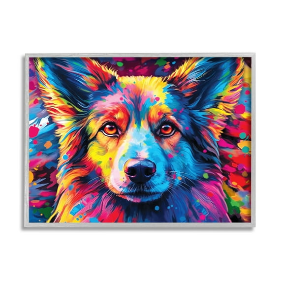 Stupell Industries Dog with Vivid Paint Splash Animals & Insects Painting Gray Framed Art Print Wall Art, 14 x 11